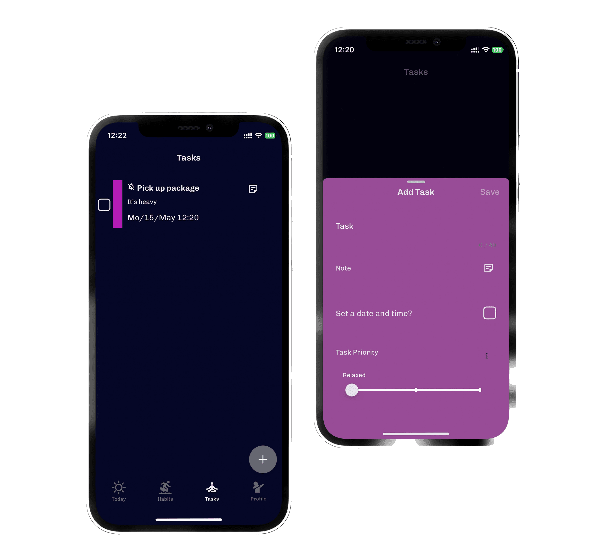 Tasks screen